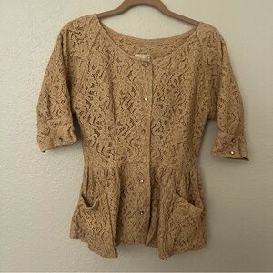 Vintage Lace Jacket Top with Rhinestone Button Details